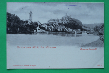 AK Passau Gruss aus Hals / 1900 / Gesamtansicht / Brücke Ruine Kirche Ortsansicht